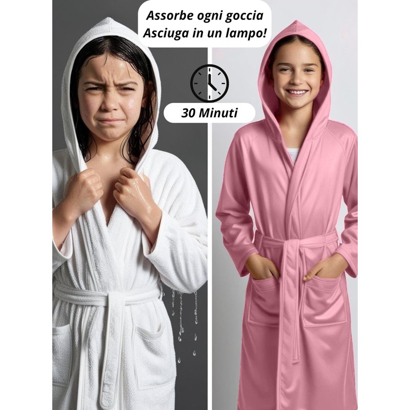 o-day Children's Lightweight and Practical Microfibre Dressing Gown with Hood,