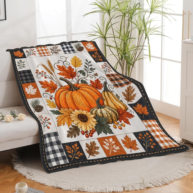 Fall Throw Blanket Soft Cozy Warm Plush Fluffy Fuzzy Fleece