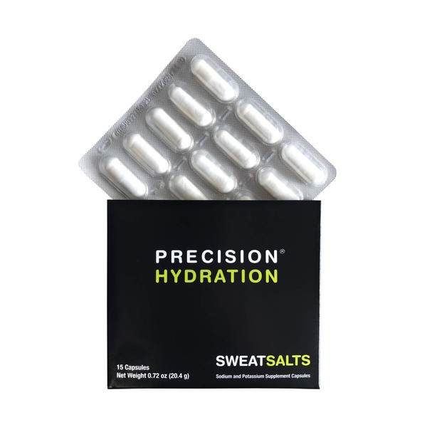 Precision Hydration SweatSalts - 15 Blister Packed (Waterproof) Electrolyte/Salt Capsules - Combat Cramp - All Natural Digestion-Friendly Formula - Gluten Free, Vegan/Vegetarian Friendly