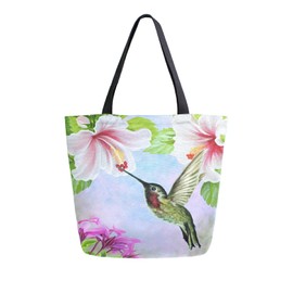ZZKKO Bird Canvas Tote Grocery Bag Shoulder Casual Large for Women Teachers Hummingbird Floral Cotton Bag Shopping Purse Handbag Reusable Multipurpose Use