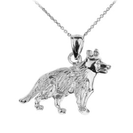 FDJ Sterling Silver German Shepherd K9 Dog Pendant Necklace - Pendant with 18" chain