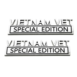 Pair Set Metal Vietnam Vet Special Edition Emblems 3D Badges Raised Decals Exterior Truck Stickers (Silver Black)