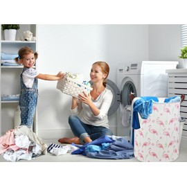 Essme Flamingo Laundry Hamper,Kids Hamper Collapsible Canvas Waterproof Storage Bin for Girls, Nursery Hamper,Gift Baskets,toy bins(Pink Flamingo)