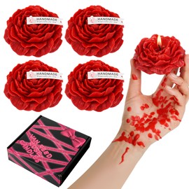 SUPXYC 4PCS Low Temperature Candle, Low Heat Body Safe Candles Wax Play for Adult, Romantic Wax Play Candles, Flower Shaped Scented Candles for Couples Date Night, Lovers Wedding(3.1 Inch, Red)