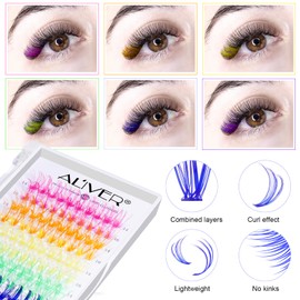 Pack of 120 Colourful Eyelashes, Artificial Coloured Eyelashes, Coloured Individual Eyelash Extensions, D Curl, 0.07 Thickness, 14, 16 mm, Red Pink, Blue, Purple, Yellow, Green, Mixed Colour, Extra