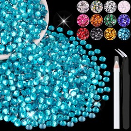 4000PCS 4mm Resin Rhinestones in Bulk (Indicolite), Bedazzling Flatback Crystals for Crafts DIY Nail Decoration, Gems Charms for Tumbler Shoes Clothing Fabric with Pickup Pen and Tweezers