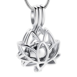 Cremation Jewellery for Ash Pendants - Lotus Urn Necklace with Mini Keepsake Urn Memorial Ash Jewellery for Women Men Jewellery Anniversary, Stainless Steel, No Gemstone