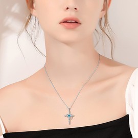 SLIACETE 925 Sterling Silver Stethoscope Cross Necklace with Birthstone for Women Girls Medical Student Graduation Jewelry Gifts for Nurses Doctors, March