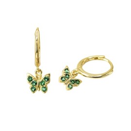 Emerald Zirconia Butterfly Hoop Drop Huggie Earrings For Women Girls Minimalist 925 Fashion Sterling Silver 18k Gold Plated, Platinum Plated Hypoallergenic Jewellery with Gift box