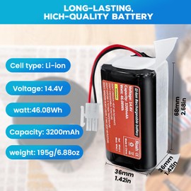 sea jump 14.4V 3200mAh Li ion Battery Suitable for ILIFE A4S Robot, Compatible with A4 A4S pro, A6 A7 A9 A10 V3x, V7 V7s Plus V7 PRO W400 W400s W450 Robotic Vacuum Cleaners (5557 2P Plug in Battery)