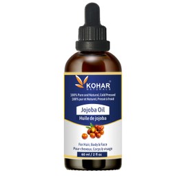 100% Pure Naturals Jojoba Oil. Cold Pressed, Unrefined, Organic, Non-Comedogenic Carrier oil for Face, Body Skin and Hair. GMO Free, Vegan and Cruelty Free. Bottled in Canada. 60 ml