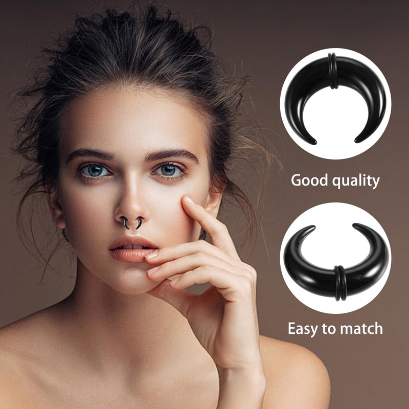 fKiZanthene Septum Stretching Kit, 18Pcs Acrylic Piercing Rings, Black C