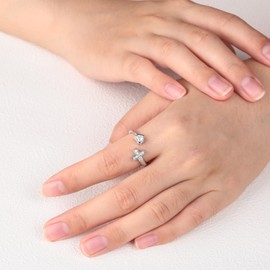 APOTIE 925 Sterling Silver Cross Ring - True Love Wait Purity Ring Cubic Zirconia Adjustable Ring Jewelry Gift for Women (Faith Hope Love)