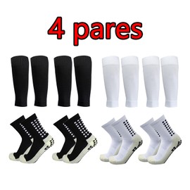 4 Pares Calcetines de fútbol y becerro Mangas combinación, calcetas antiderrapantes futbol ，Soccer socks para hombre y mujer y niño，calcetas recortadas futbol，Calcetas Deportivas,Mayor Agarre