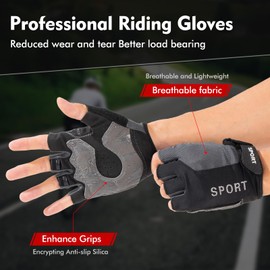 WULI Summer New Road Mountain Bike Riding Gloves Outdoor Short Finger Bike Strengthening Palm Outdoor Mountain Half Finger Anti Slip Gloves, (Black, Large)