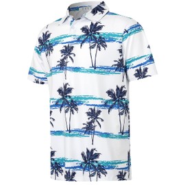APTRO Men's Polo Shirts Short Sleeve Moisture Wicking Fashion Print Hawaiian Golf Shirts for Men #P81 Palm White M