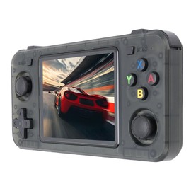 Consola de Juego de Mano R36H Retro, Pantalla HD de 3.5 Pulgadas, Tarjeta de 64 GB, 3000 MAh, Emulador de Videojuegos para Niños, Niñas, Adultos (Negro Transparente)