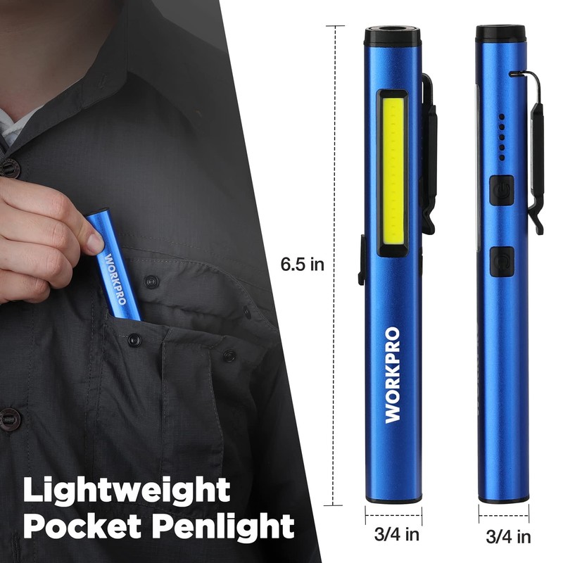 WORKPRO Rechargeable Flashlight, LED Pen Light with 365 nm UV