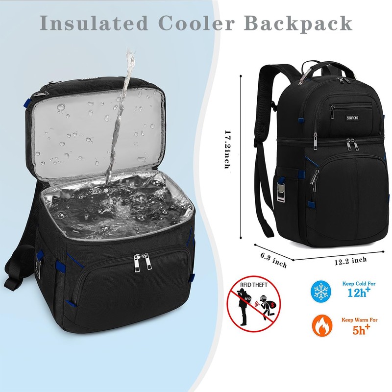Cooler Backpack,Double Deck Leak Proof Cooler Bag,Insulated Backpack Cooler Lunch