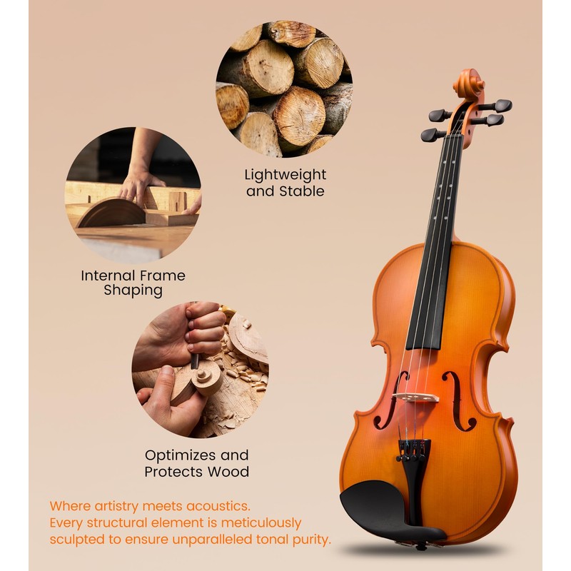 Violin 3/4 Full Size, Beginners Fiddle Kit with Case &