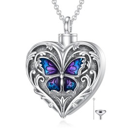 SOULMEET Heart Butterfly Urn Necklace for Ashes and Pictures, Silver Blue Butterfly Pictures Ashes Locket Necklace (locket only)