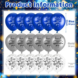 Seenelling 80 Pcs Thank You for All You Do, We Appreciate You Balloons Thank You Balloons for Housekeeping Pastor Employee Appreciation Party Decor(Blue, Silvery, Transparent Silver)