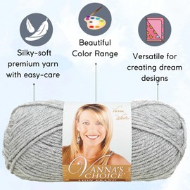 Lion Brand Vanna's Choice Silver Heather 860-405 (6-Skeins - Same Dye Lot) Worsted Medium #4 Acrylic Yarn for Crocheting and Knitting - Bundle with 1 Artsiga Crafts Project Bag