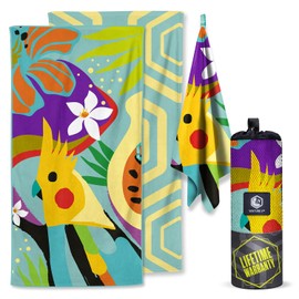 VENTURE 4TH Microfiber Beach Towel: Quick-Dry, Compact, Sand-Free, Absorbent, Sandproof and Lightweight - Perfect for Camping, Beach, and Roadtrips (Turquoise Cockatoo Design | 35x78 inches)