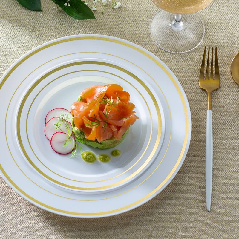 SETUP 60-Piece Gold Trim Plastic Dinnerware Set – 30 10.25"