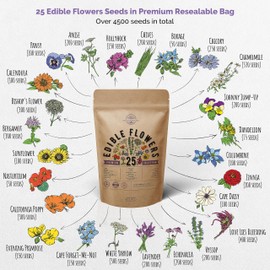 25 Edible Flower Seeds Variety Pack for Planting Indoor & Outdoors. 4500+ Non-GMO Heirloom Flower Garden Seeds: Anise, Hyssop, Nasturtium, Pansy, Echinacea, Lavender, Chives Seeds & More