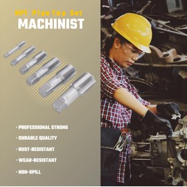 6-Piece NPT Pipe Tap Set, 1", 3/4", 1/2", 3/8", 1/4", 1/8" NPT Tap, Precision Carbon Steel Thread Tapping Tool Kit for Clean Accurate Threads