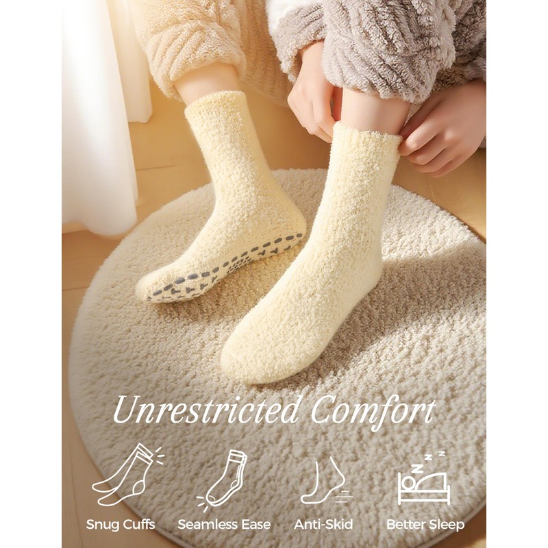 TEHOOK Non-Slip Fuzzy Socks for Women, Soft Cozy Warm Winter