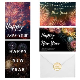 Onmlkkd 24pcs Happy New Year Cards with Envelopes with Stickers Holiday Cards Greeting Cards Bulk Winter Notecards