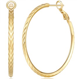 varger 14K Gold Hoop Earrings for Women Large Gold Hoop Earrings for Women Thick Hoops Earring 14K，3 * 42mm