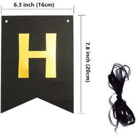 ZHIHUI Happy Birthday Banner, Birthday decorations, Black Happy Card Banner, Gold Letters Bunting Banner for Birthday Party