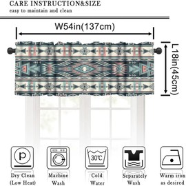 LOMADIA Aztec Valance Curtain for Kitchen, Rustic Native Southwestern Boho Ethnic Tribal Aztec Pattern Window Treatment Rod Pocket Drapes for Bedroom Living Room Offiec Decor 54x18inch