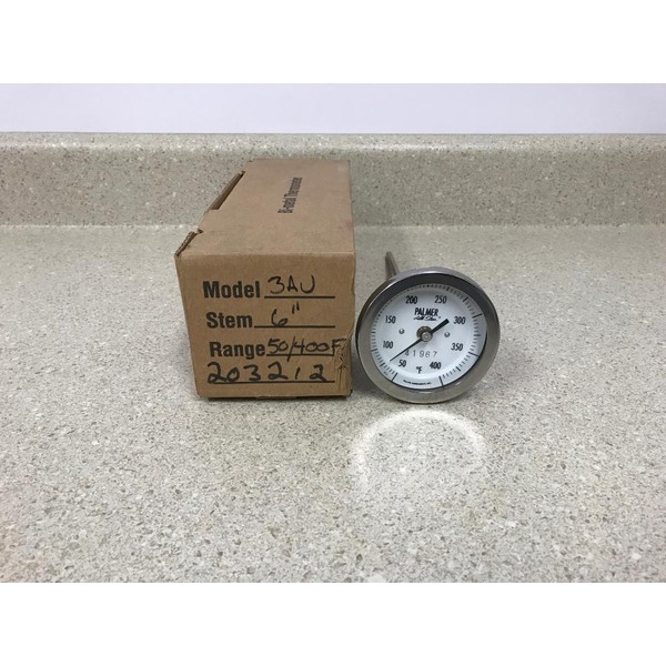 Palmer Bi-metal Thermometer 3AU 6" SS 50-400 F NEW