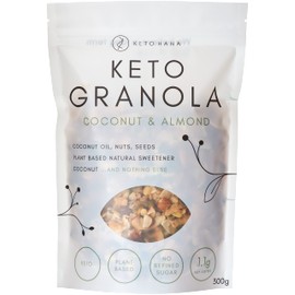 Keto Hana Coconut & Almond (Plant Based) Breakfast, Snacking Granola, Just 1.2g Net Carbs, High Protein, Healthy Keto Diet Granola (Two 300g/0.6lbs Bags)