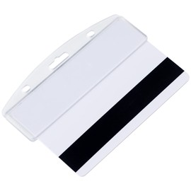 Pawfly 10 Pack Horizontal Half Card Badge Holders with Grippers Hard Transparent Protectors Sleeves Frosted Pouches for POS Magnetic Swipe Cards IDs Credit Cards and Passes