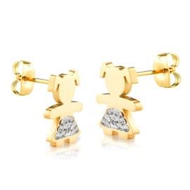 inSCINTILLE Women's Stainless Steel Earrings with Baby, 100% Made in Italy, One size fits all, Stainless Steel, Crystal