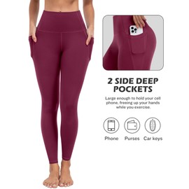 ATHVOTAR Leggings with Pockets for Women, 7 Packs High Waisted Workout Tummy Control Yoga Pants Black/Gray/Navy/Burgundy/Army Green/Dark Brown/Cassis L