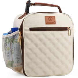 Lunch Box Reusable Lunch Bag for Men Women Kids Adults,Insulated Lunch Bag Waterproof Lunch Box Cooler,Small Lunch Box With Side Pockets for Work Office School Travel Picnic-White