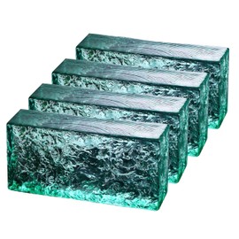4 Pack-7.9"x3.9"x2" Green Glass Block-ice Crystal Patterned Rectangular Solid Glass Brick - Used in Building Fields Such as Wall partitions, as Well as for DIY Lighting fixtures, DIY Tables etc.