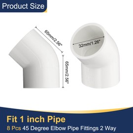 uxcell 8pcs 1" 45 Degree Elbow Pipe Fittings, Furniture Construction Grade 2-Way 45 Degree Elbow PVC Corner Adapter for DIY Construction Furniture Garden Shelf Connection, White