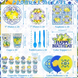 KEFAN Capri Lemon Birthday Party Decorations, Capri Lemon Theme Party Tableware Supplies including Backdrop, Plates, Cups, Napkins, Tablecloth, Balloons for Capri Lemon Birthday Party, Serves 20