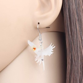 NEWEI Cute Cockatiel Parrot Earrings Dangle for Women Acrylic Bird Jewelry Charms (Pearl)