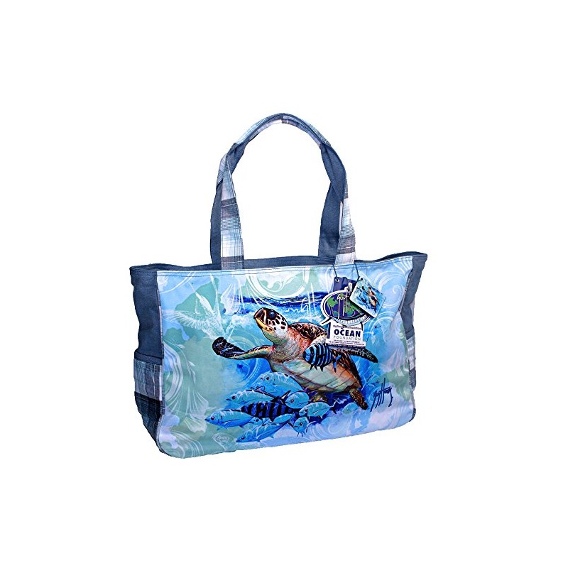 Guy Harvey Blue Ocean Sea Turtle Large Shoulder Beach Tote