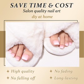 XZMeiLun Pink Omber French Tips Press on Toenails Short Square, Real Acrylic Designs Toe Nails Press Ons Set, Artificial False Toenails for Women with Glue/Sticker On Toenails, Fake Toenail Kit 30Pcs