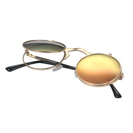 Aroncent Steampunk Sunglasses Round Vintage Polarised Glasses Metal Edge Frame Flip Up Lens Men Women UV400, Metal