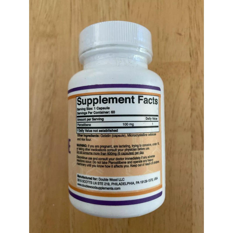 Double Wood Supplements Pterostilbene 100mg 60 Capsules